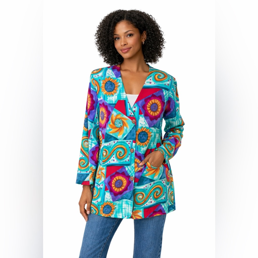 Vintage 90s Maggie Sweet Abstract Art Print Blazer Jacket